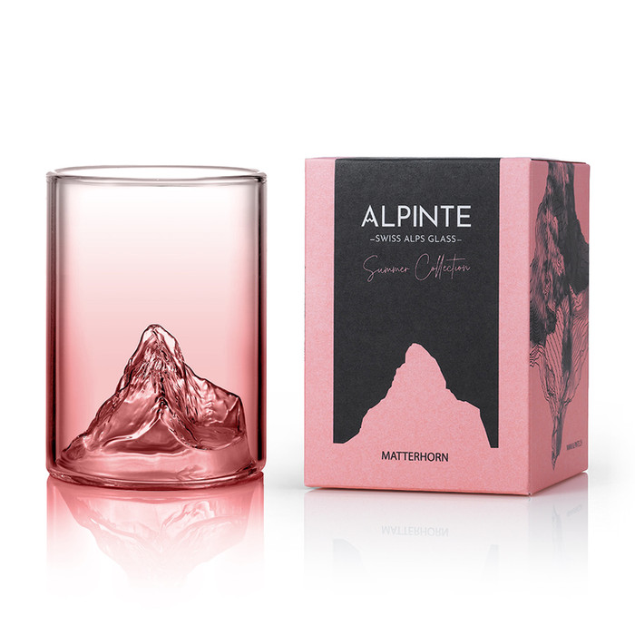 Verre Alpinte rose avec le Matterhorn en relief et son coffret